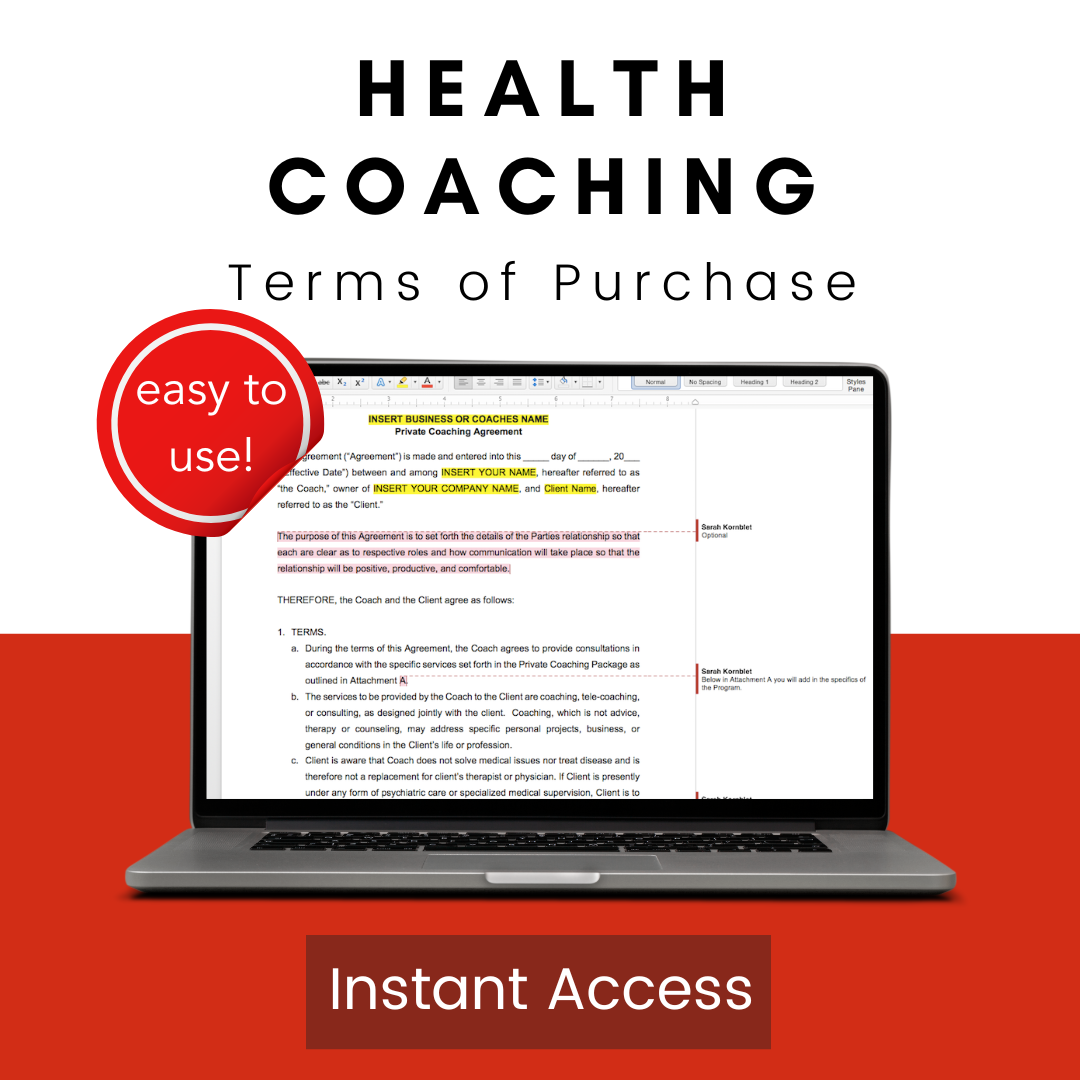 Health Coaching - Terms of Purchase – Destination Legal